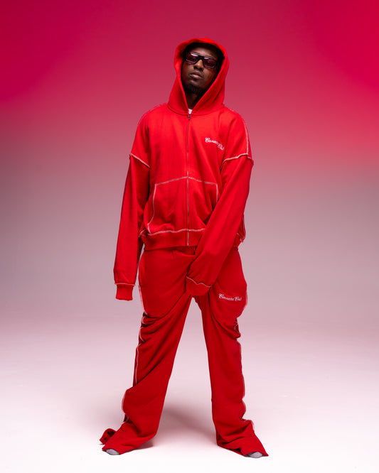 CONNECTED CLUB SIGNATURE RED ZIP-UP SWEATSUIT